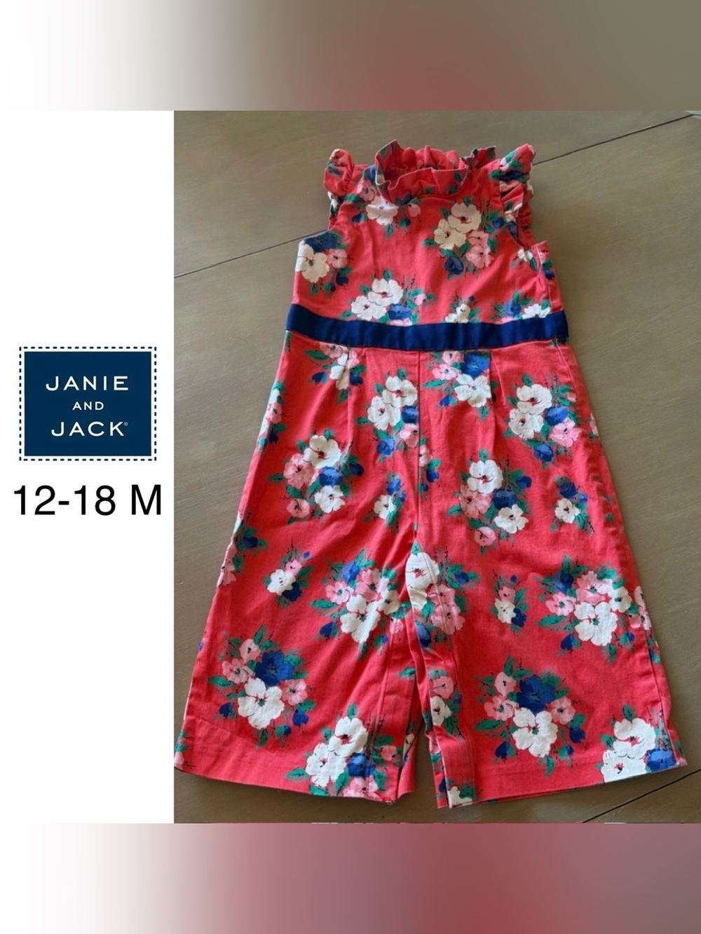 5/$30 Janie and Jack Floral Coral Jumpsuit 12-18M Great Condition